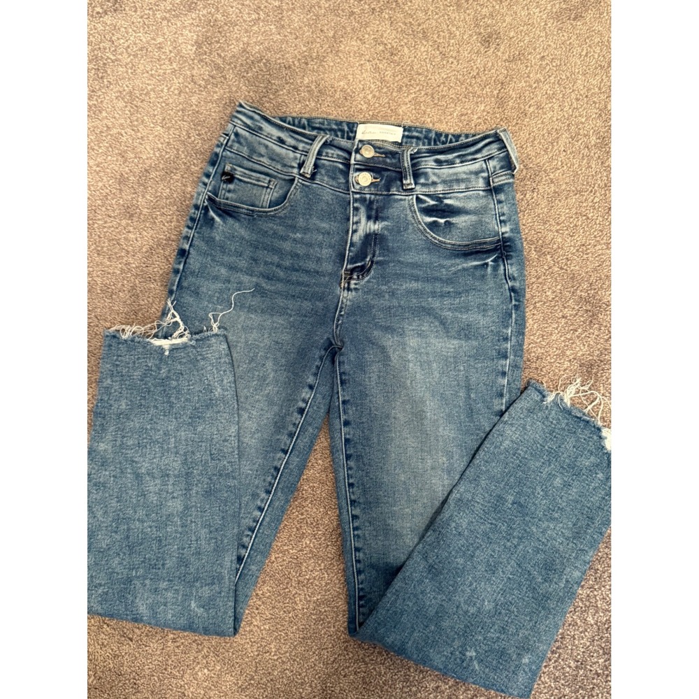 Kancan Essentials High Rise Skinny Jeans Medium Wash Raw Hem Womens 5/26